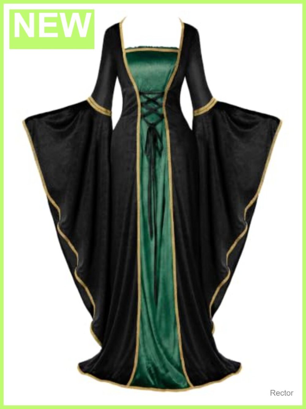 Renaissance Costume Women Velvet Medieval Dress Trumpet Sleeve Lace Up